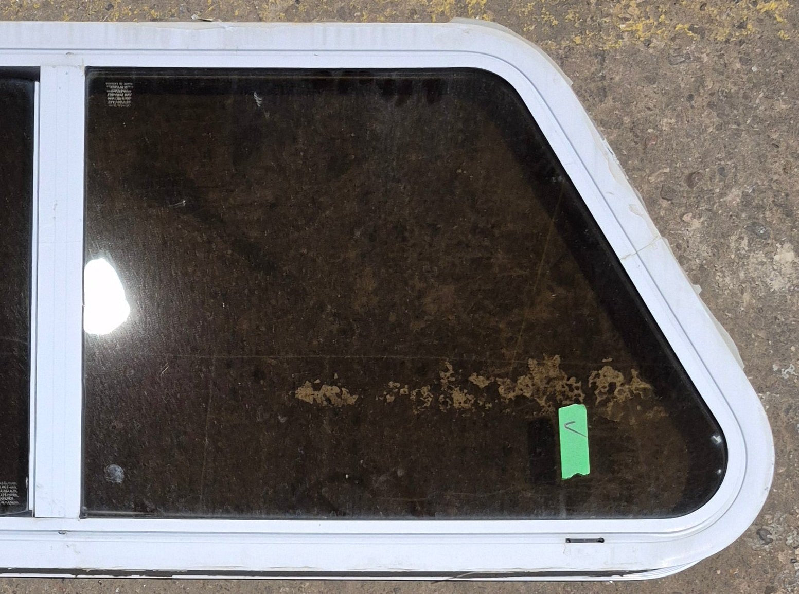 Used Slanted White Radius Opening Window : 41 3/4" W x 17 1/2" H x 1 7/8" D - Young Farts RV Parts