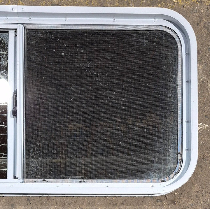 Used Slanted White Radius Opening Window : 41 3/4" W x 17 1/2" H x 1 7/8" D - Young Farts RV Parts