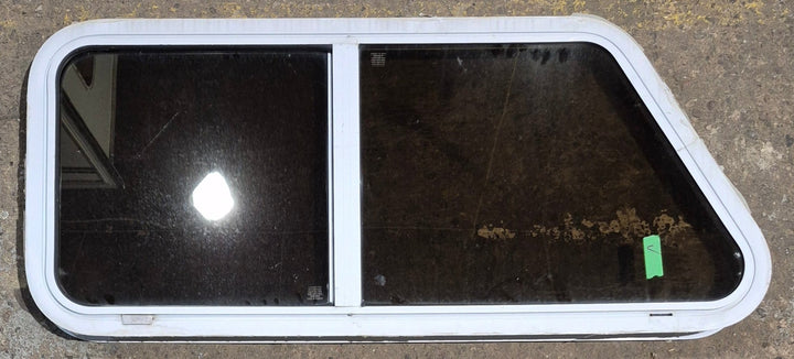 Used Slanted White Radius Opening Window : 41 3/4" W x 17 1/2" H x 1 7/8" D - Young Farts RV Parts