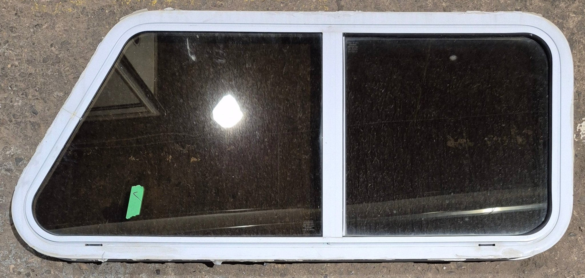 Used Slanted White Radius Opening Window : 41 3/4" W x 17 1/2" H x 1 7/8" D - Young Farts RV Parts