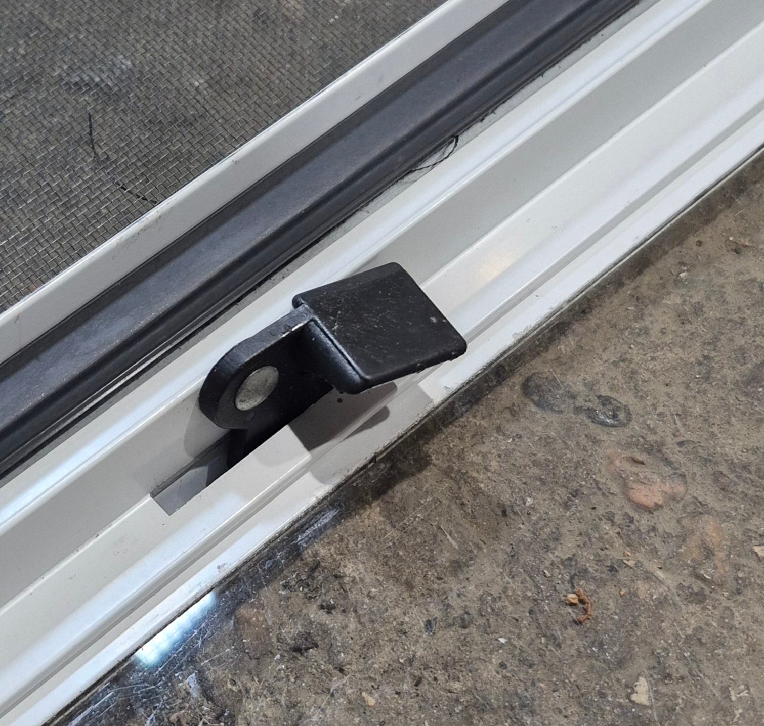 Used Slanted White Radius Opening Window : 46 3/4" W x 21 1/4" H x 1 1/4" D - Young Farts RV Parts