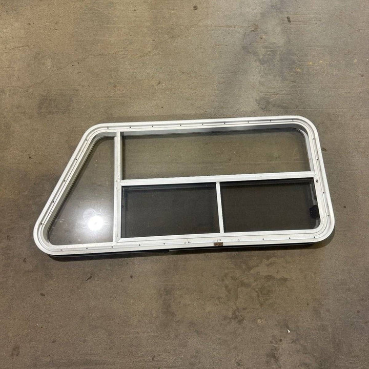 Used Slanted White Radius Opening Window - 49.25" x 23.25" x 1.875" - Young Farts RV Parts