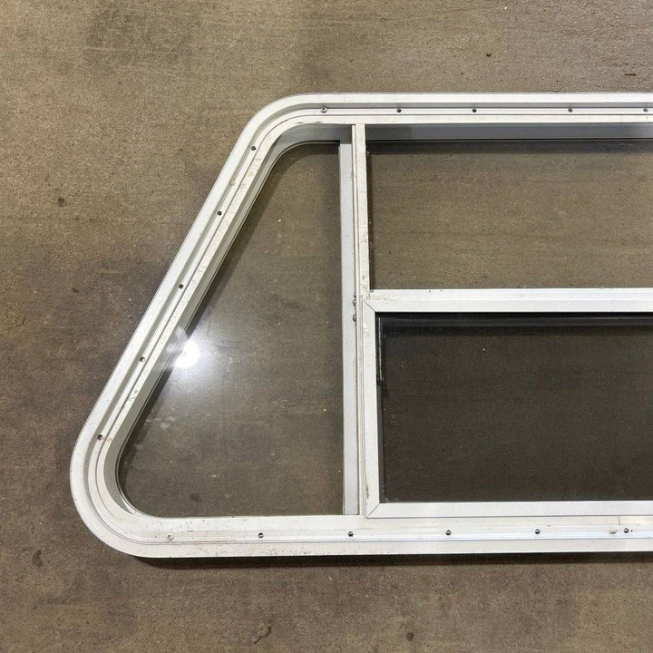 Used Slanted White Radius Opening Window - 49.25" x 23.25" x 1.875" - Young Farts RV Parts
