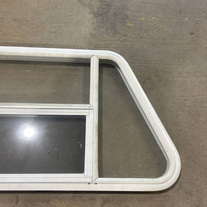 Used Slanted White Radius Opening Window - 49.25" x 23.25" x 1.875" - Young Farts RV Parts