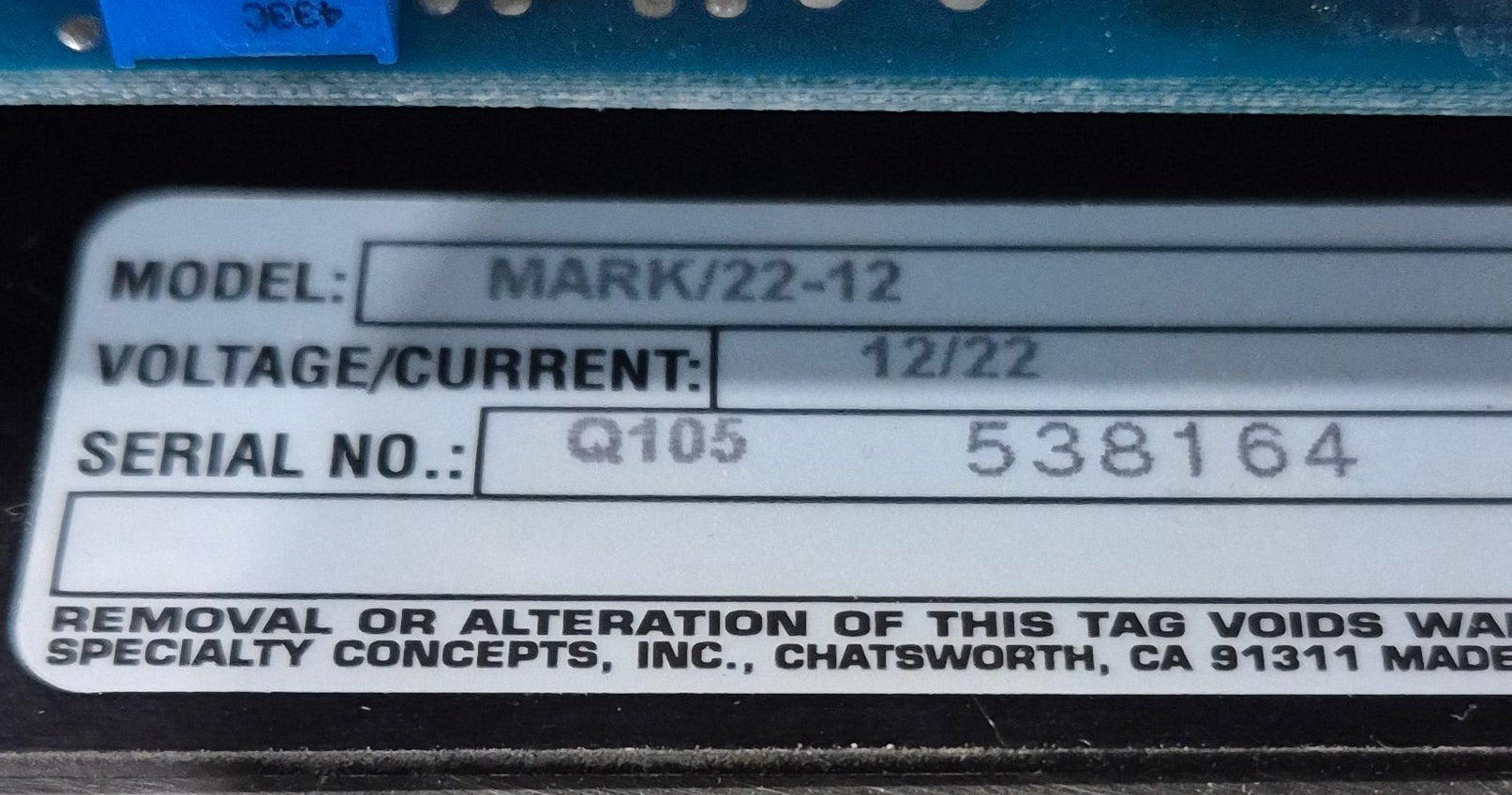 Used Specialty Concepts Inc. Controler Panel - Mark/22 - 12 - Young Farts RV Parts