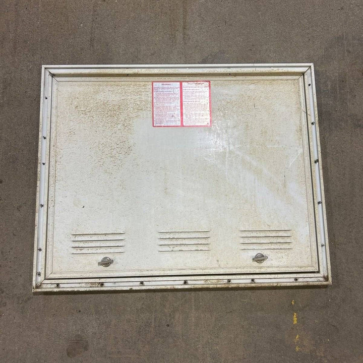 USED Square Corner Propane cargo door - 25.25 X 19.75 X 0.625 - Young Farts RV Parts