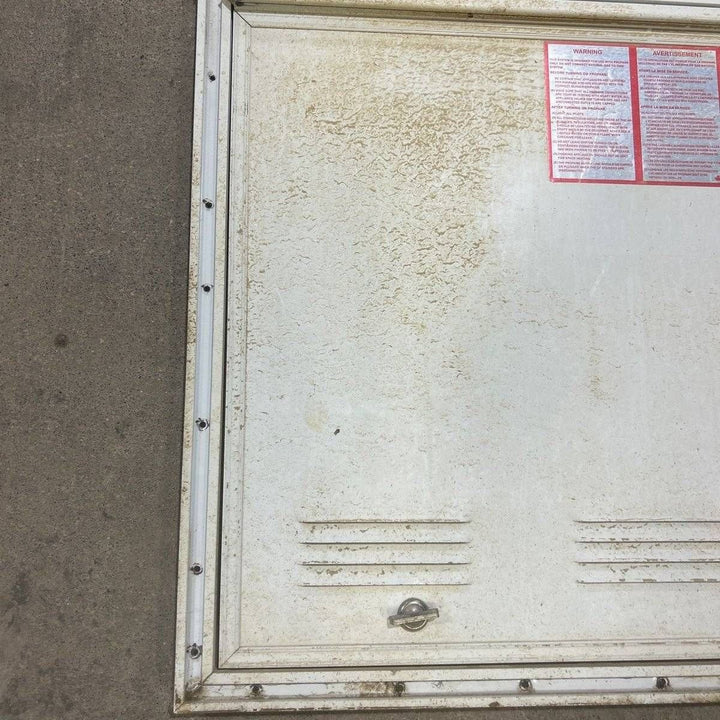 USED Square Corner Propane cargo door - 25.25 X 19.75 X 0.625 - Young Farts RV Parts