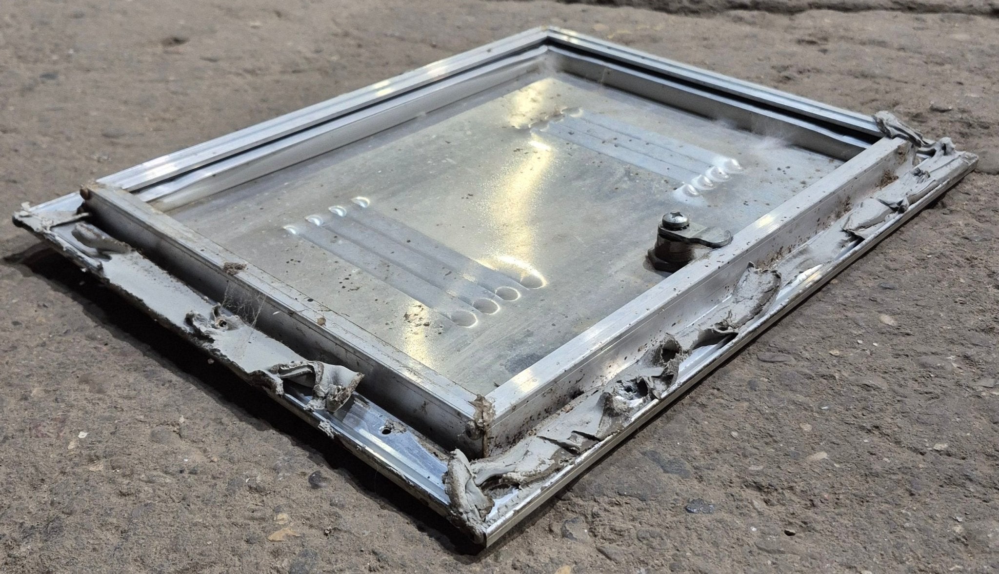 Used Square Cornered Battery/ Propane Cargo Door 13 3/4" x 10 3/4" x 1/2" - Young Farts RV Parts