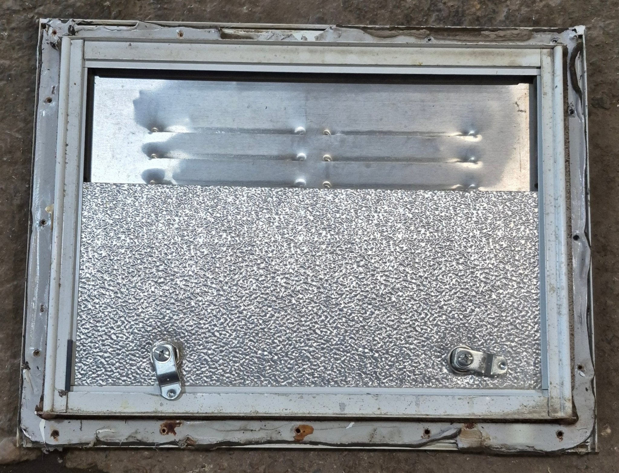 Used Square Cornered Battery/ Propane Cargo Door 16 x 11 7/8 x 3/4"D - Young Farts RV Parts