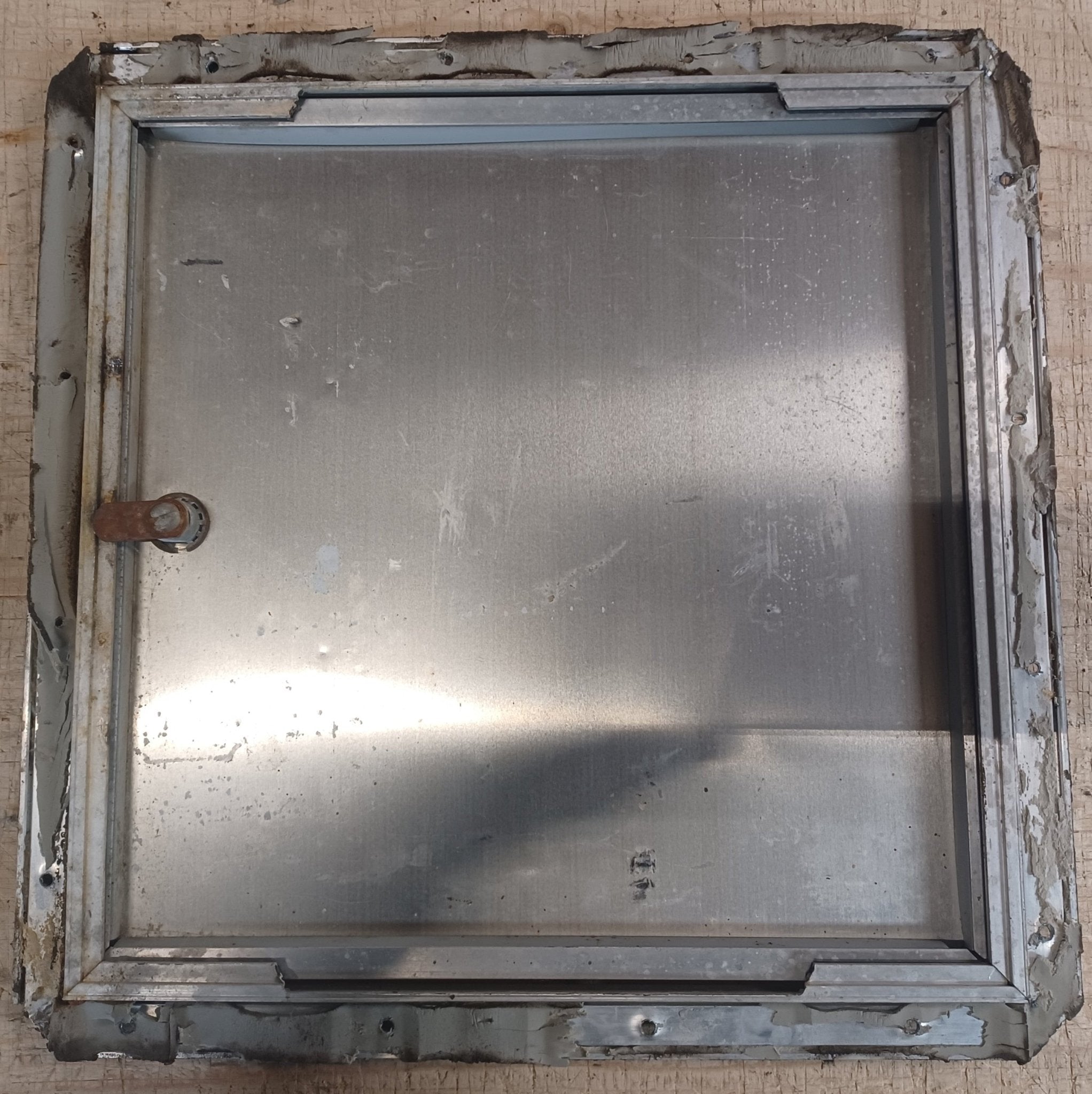 Used Square Cornered Cargo Door 14 1/2" x 14 1/2" x 5/8"D - Young Farts RV Parts