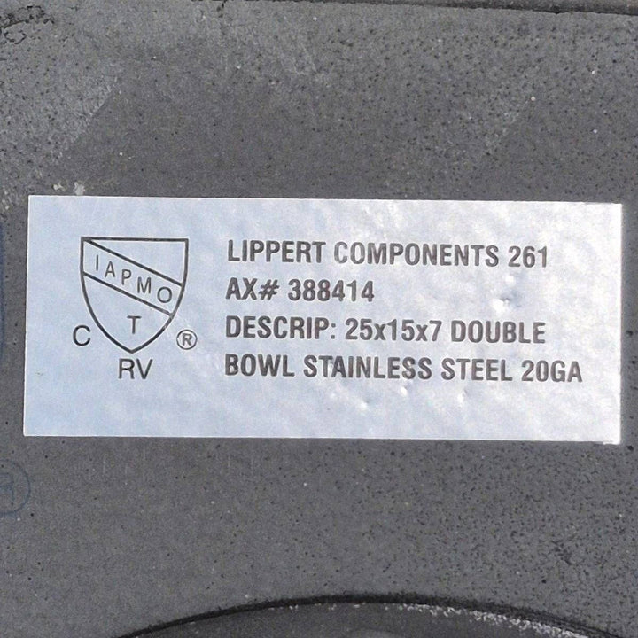 Used Stainless Steel Double Kitchen Sink - 25 1/8" X 13 1/8" - Young Farts RV Parts