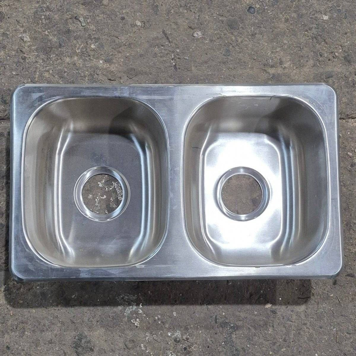 Used Stainless Steel Double Kitchen Sink - 25 1/8" X 13 1/8" - Young Farts RV Parts