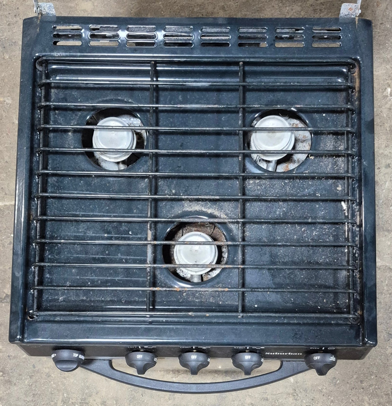 Used Suburban Range Stove 3 Burner - SRNA3SBBE - Young Farts RV Parts