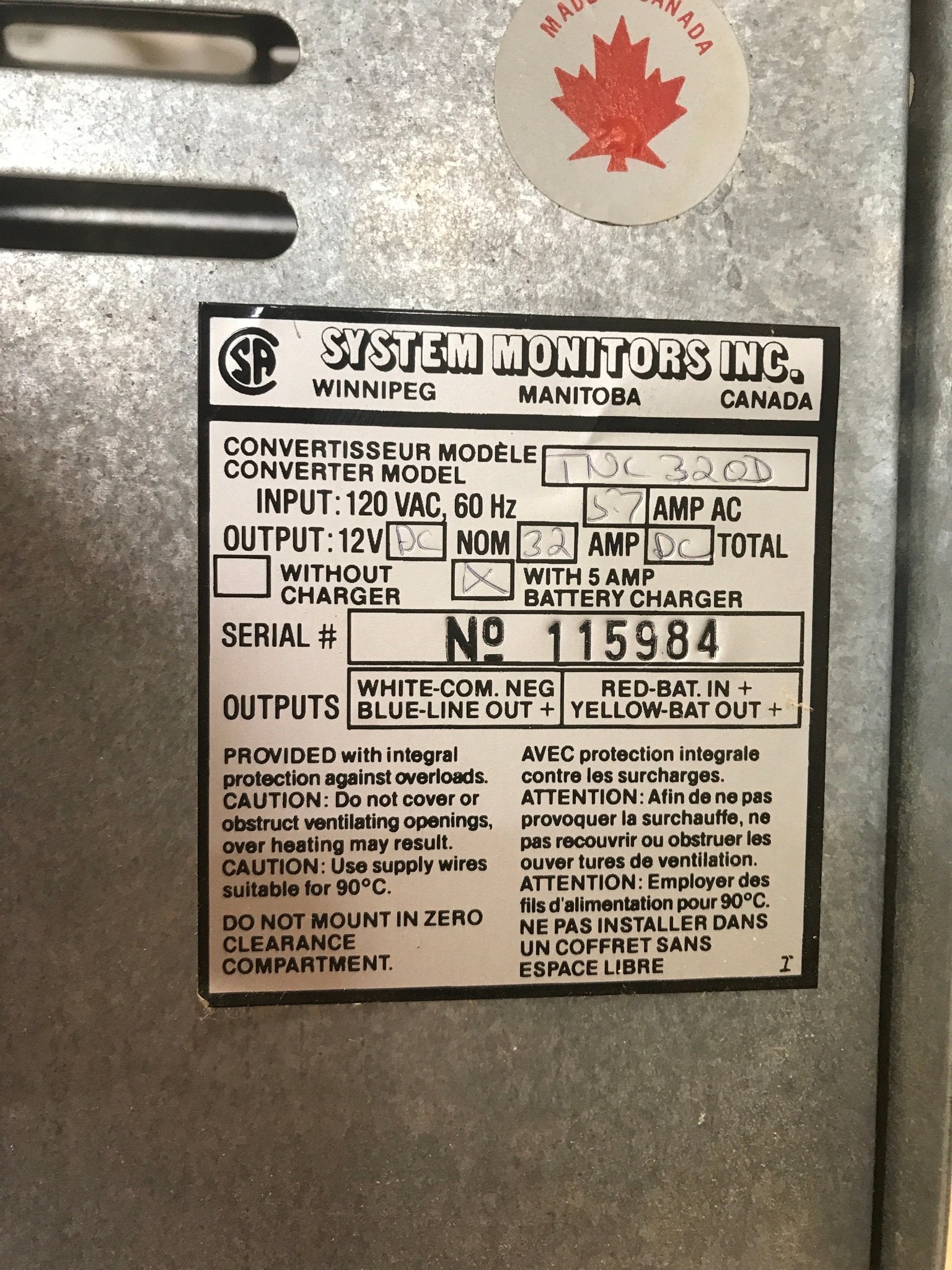 Used System Monitors 32 AMP Converter - TNC320D - Young Farts RV Parts