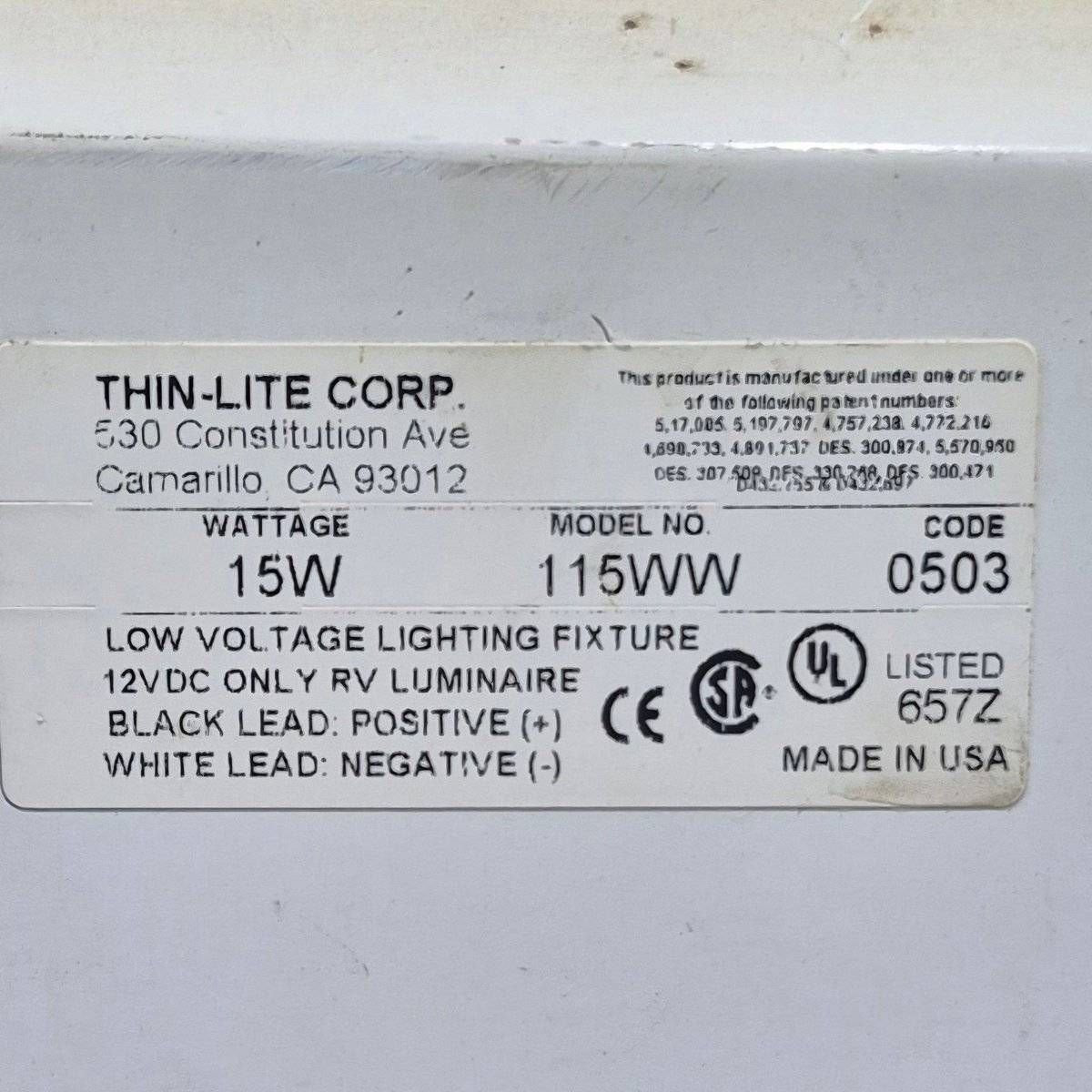 Used Thin-Lite Single Fluorescent Light Fixture - Model 115 - Young Farts RV Parts