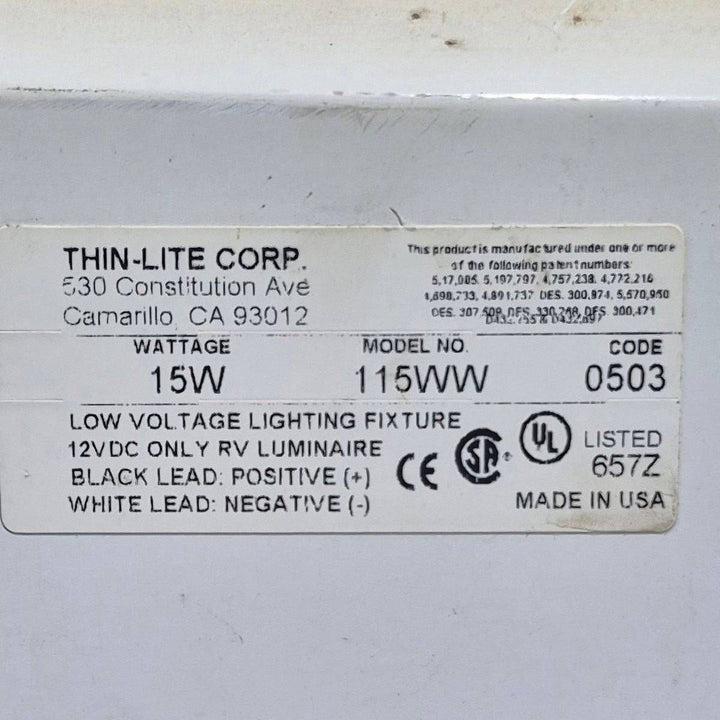 Used Thin-Lite Single Fluorescent Light Fixture - Model 115 - Young Farts RV Parts