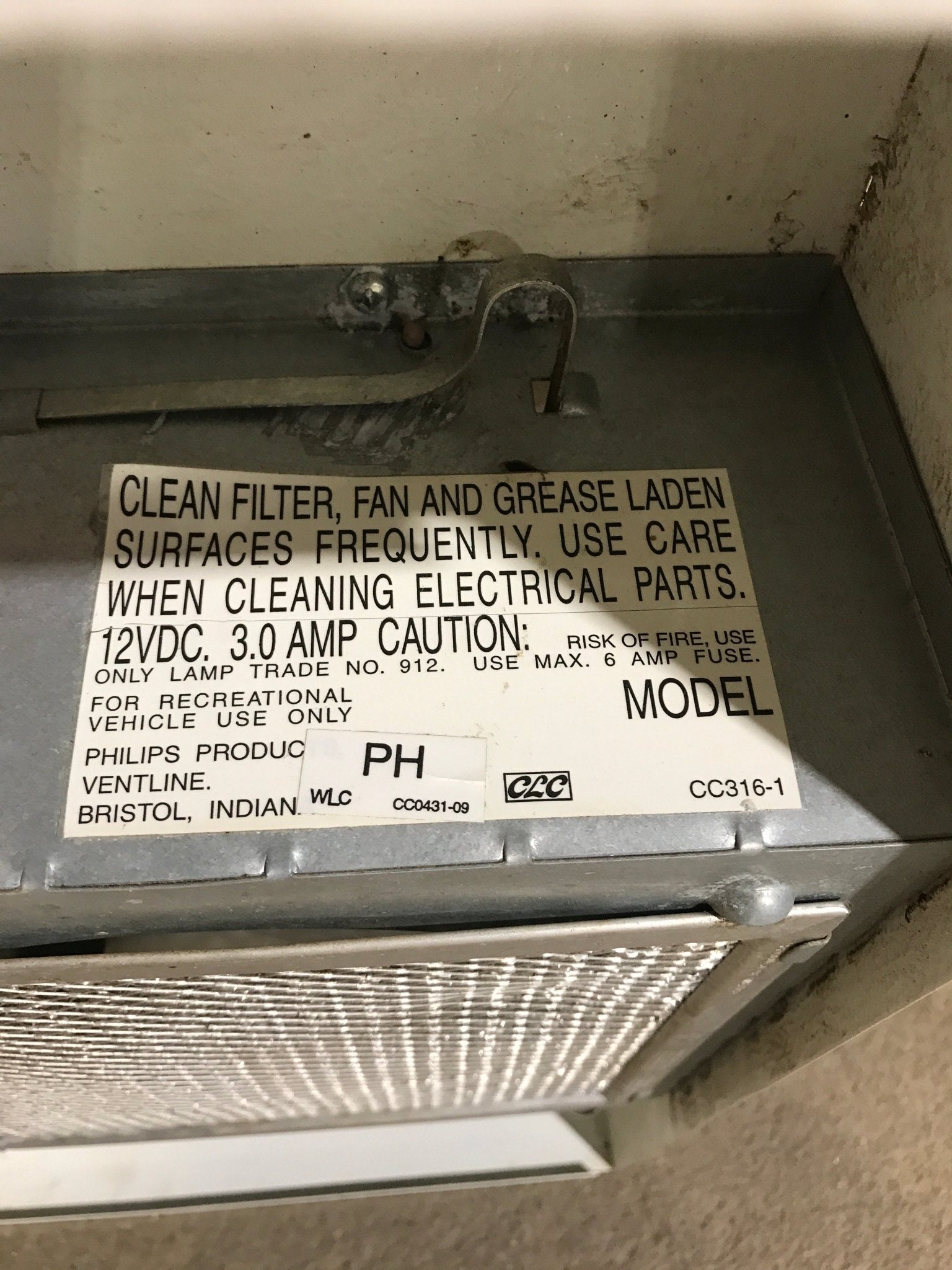 Used Ventline RV Range Hood Fan CC0431 - 09 - Young Farts RV Parts