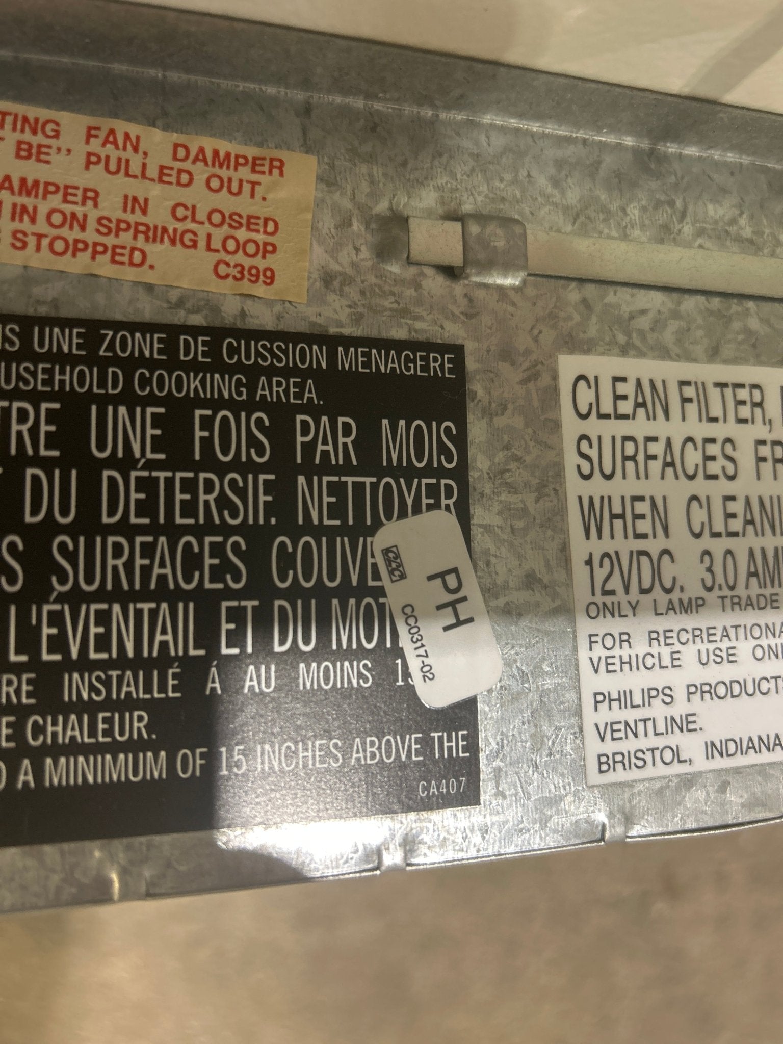 Used Ventline RV Range Hood Fan, White - CC0317 - 02 - Young Farts RV Parts