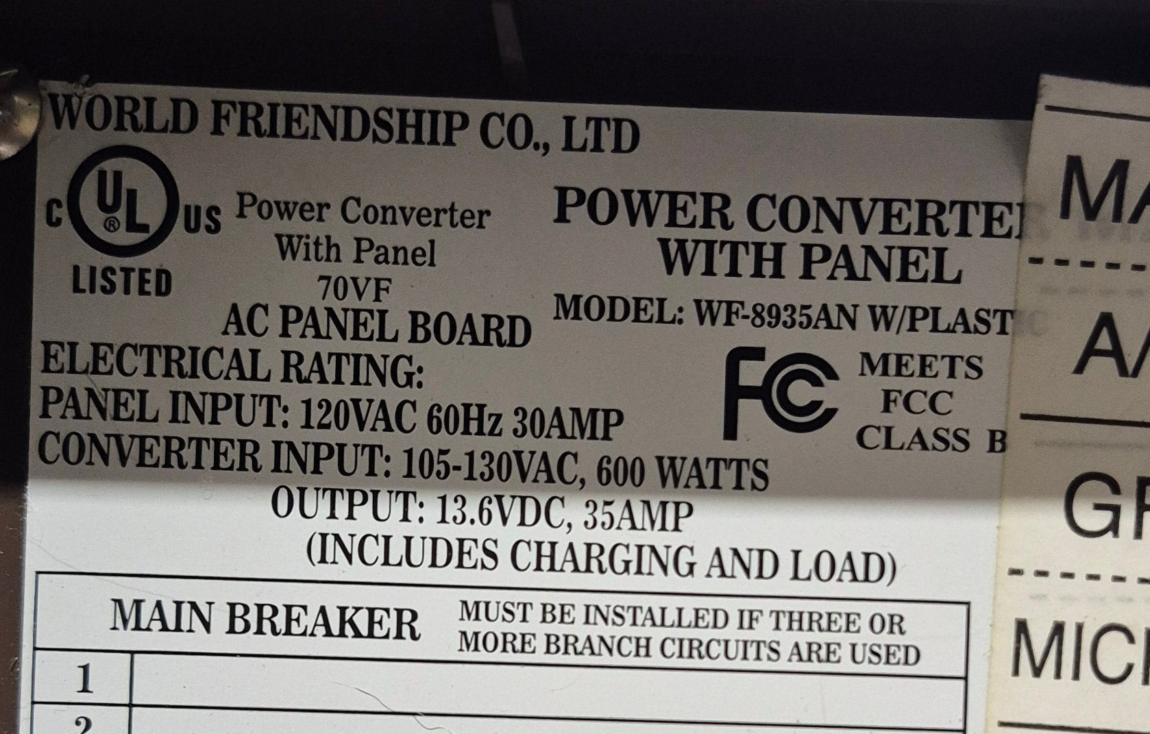 Used WFCO 35 AMP Converter WF-8935AN - Young Farts RV Parts