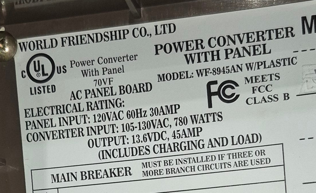 Used WFCO Converter, 30 AMP - WF - 8945AN - Young Farts RV Parts