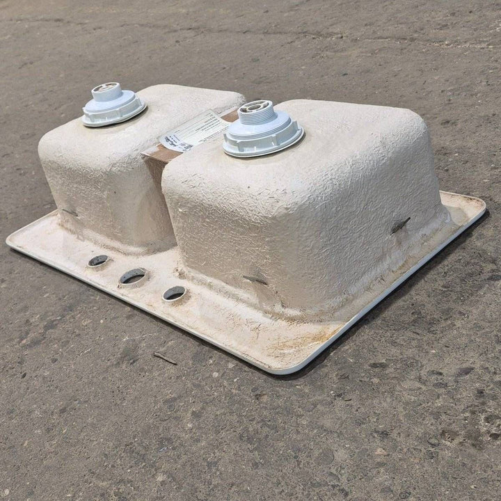 Used White Double Kitchen Sink - 29" x 17 1/2" x 9 1/2" - Young Farts RV Parts