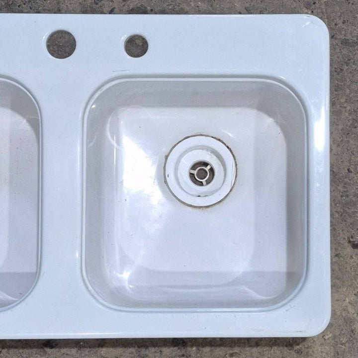 Used White Double Kitchen Sink - 29" x 17 1/2" x 9 1/2" - Young Farts RV Parts