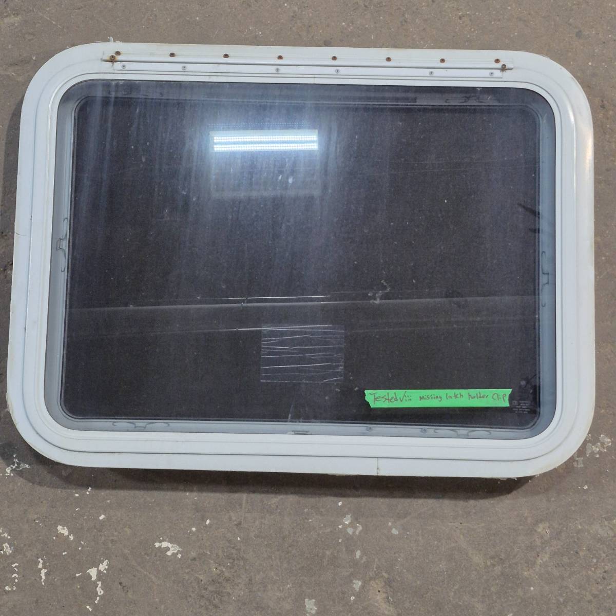 Used White Emergency Radius Opening Window - 29.25 X 21.25 X 1.875 - Young Farts RV Parts