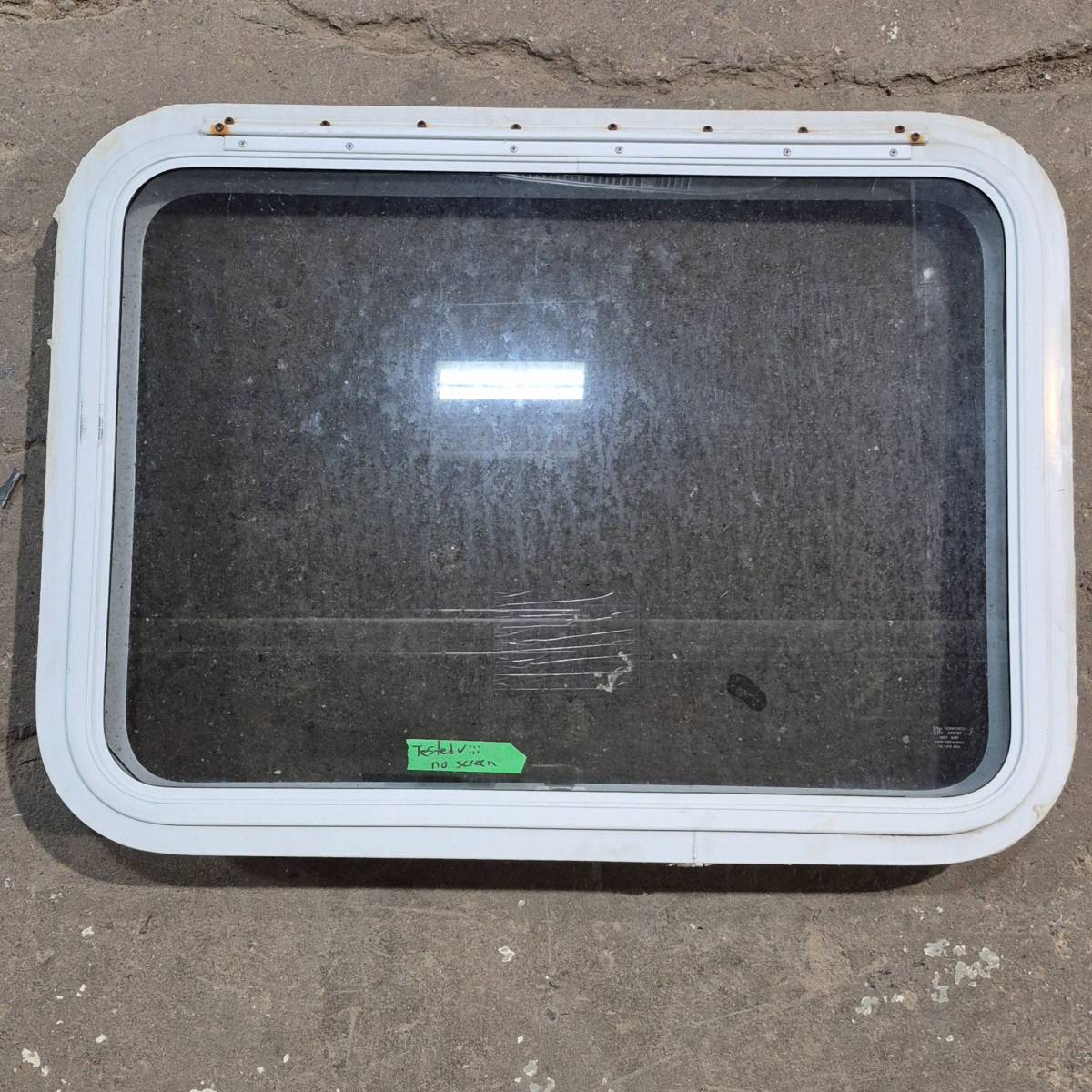 Used White Emergency Radius Opening Window - 29.25 X 21.25 X 1.875 - Young Farts RV Parts