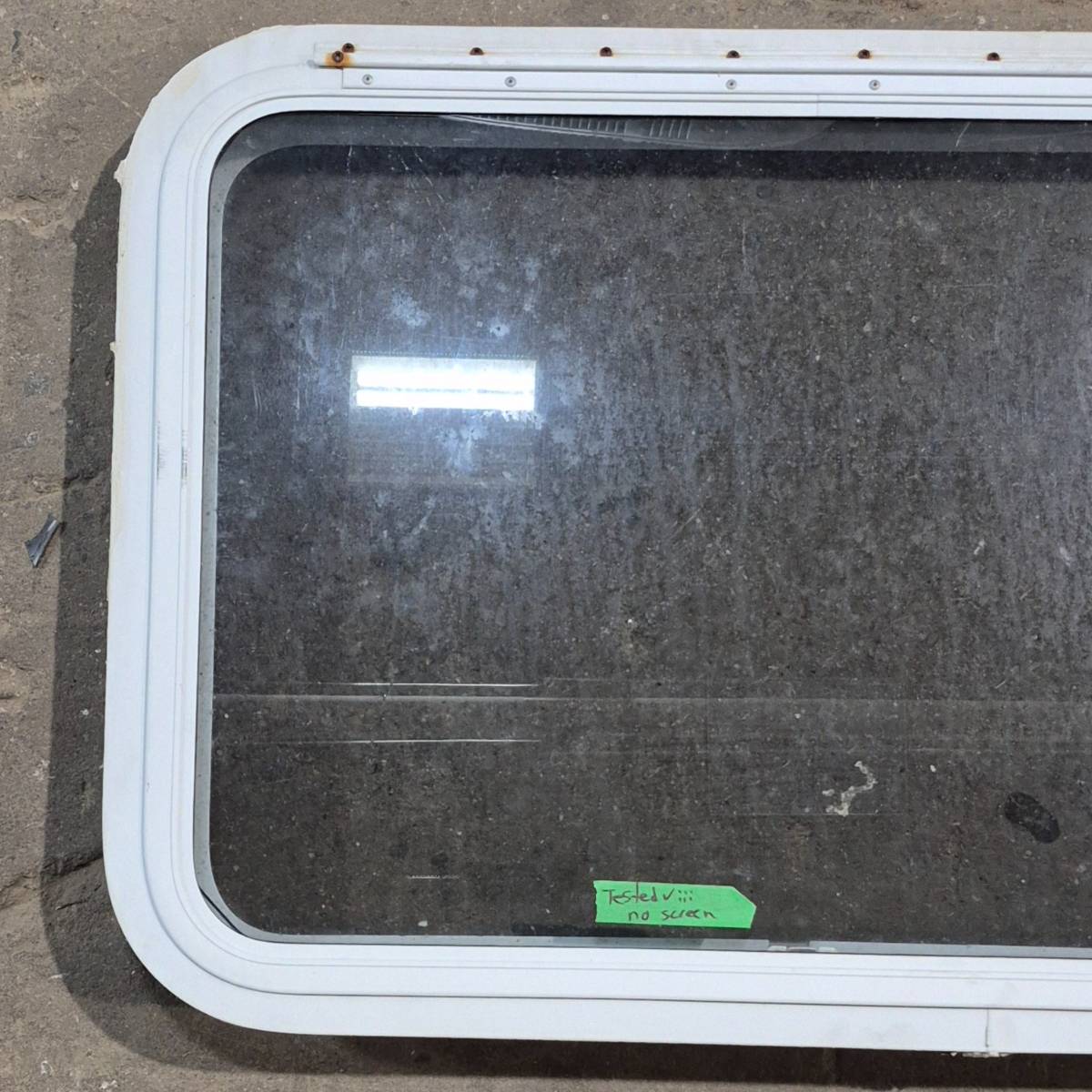 Used White Emergency Radius Opening Window - 29.25 X 21.25 X 1.875 - Young Farts RV Parts