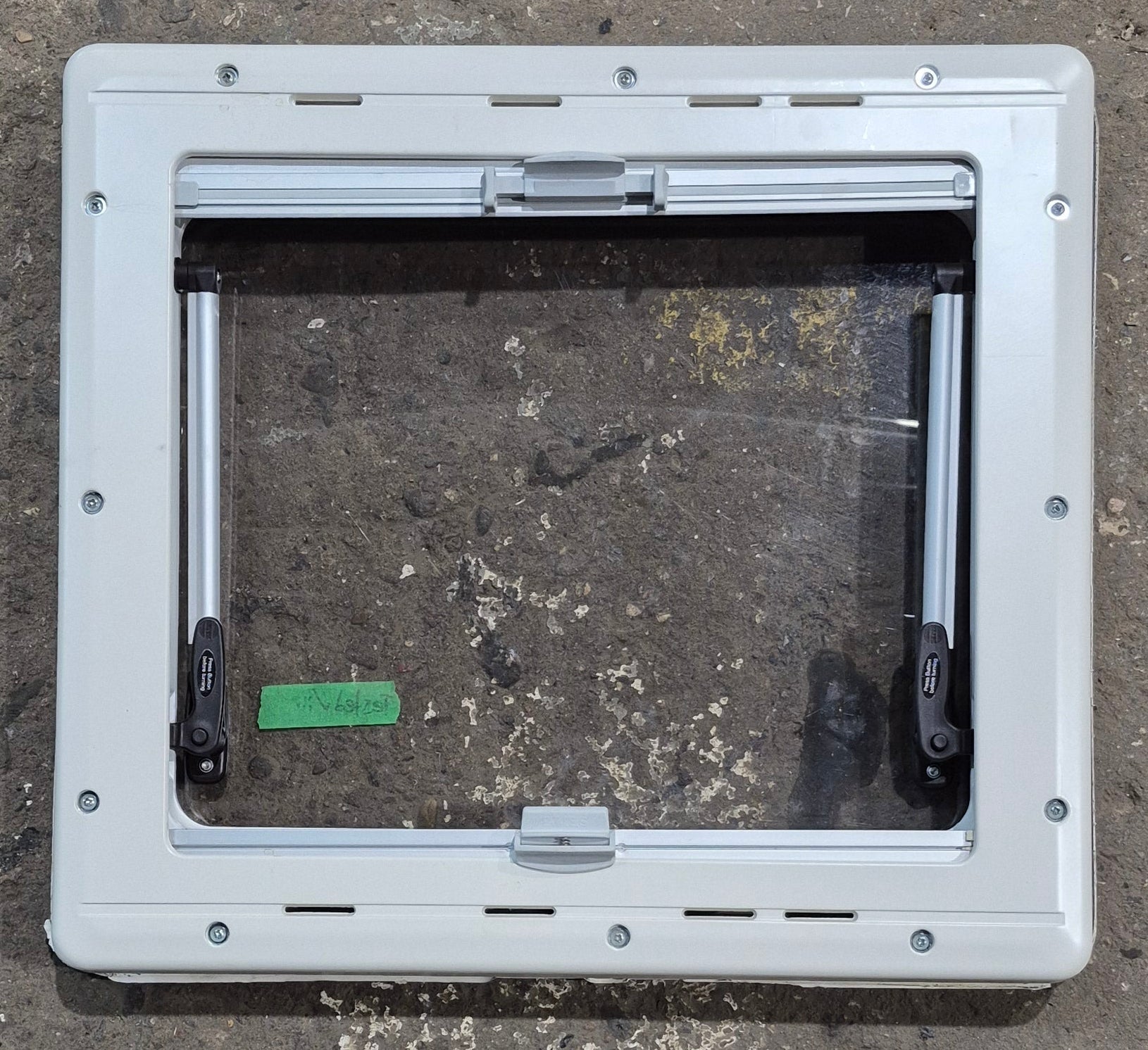 Used White Radius Emergency Opening Window : 18 7/8" W x 16 7/8" H x 1" D - Young Farts RV Parts