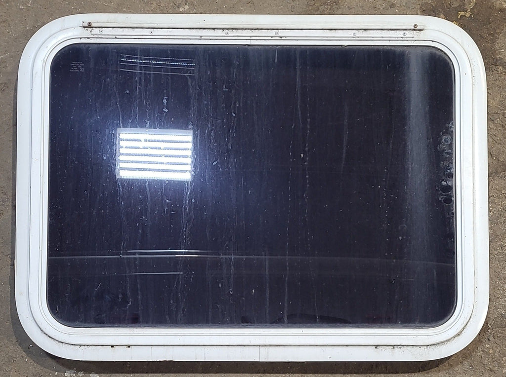 Used White Radius Emergency Opening Window : 29 1/2" W x 21 1/2" H x 1 1/8" D - Young Farts RV Parts