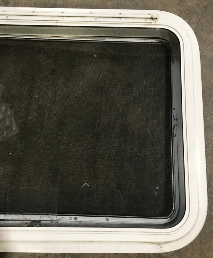 Used White Radius Emergency Opening Window : 29 1/2" W x 21 1/2" H x 1 7/8" D - Young Farts RV Parts