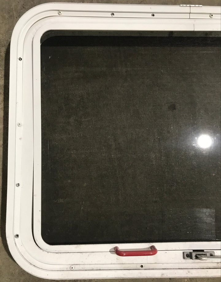 Used White Radius Emergency Opening Window : 29 1/2" W x 21 1/2" H x 1 7/8" D - Young Farts RV Parts