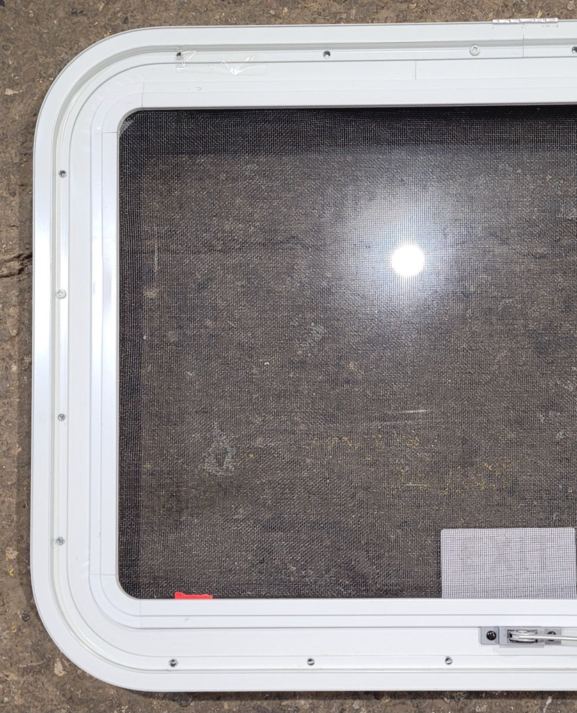 Used White Radius Emergency Opening Window : 29 1/4" W x 19 1/2" H x 1 3/4" D - Young Farts RV Parts