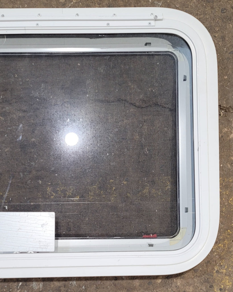 Used White Radius Emergency Opening Window : 29 1/4" W x 19 1/2" H x 1 3/4" D - Young Farts RV Parts