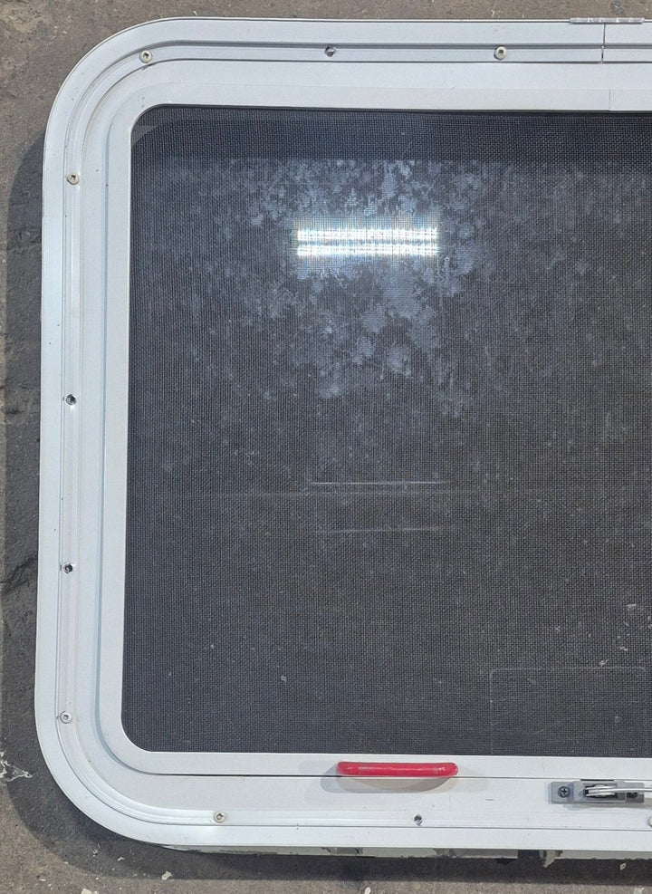 Used White Radius Emergency Opening Window : 29 1/4" W x 21 1/4" H x 1 7/8" D - Young Farts RV Parts