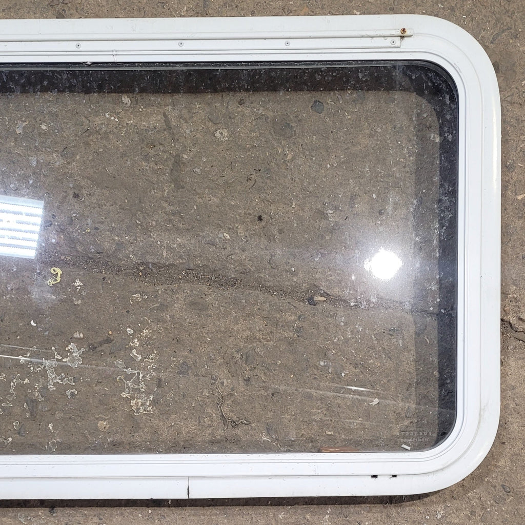 Used White Radius Emergency Opening Window : 35 1/2" W x 21 1/4" H x 1 3/4" D - Young Farts RV Parts