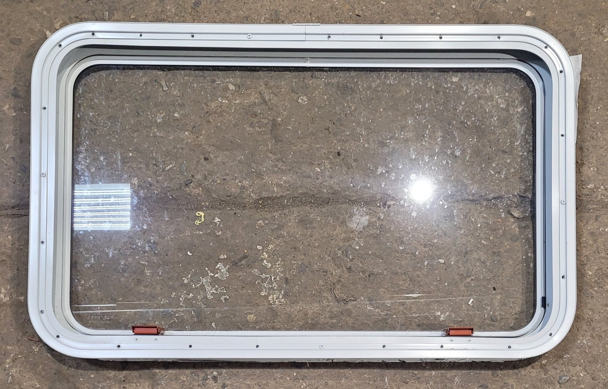 Used White Radius Emergency Opening Window : 35 1/2" W x 21 1/4" H x 1 3/4" D - Young Farts RV Parts