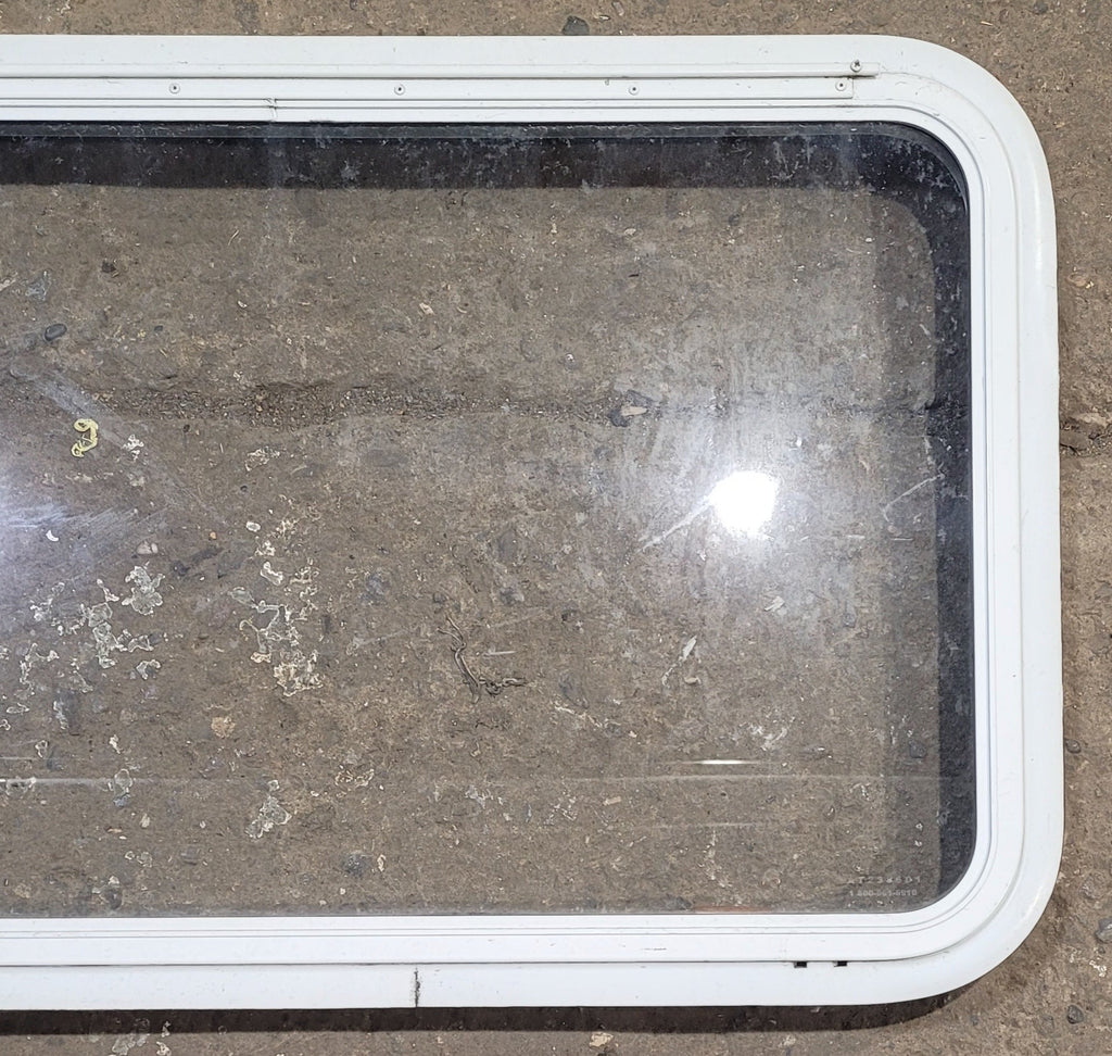 Used White Radius Emergency Opening Window : 35 1/2" W x 21 1/4" H x 1 3/4" D - Young Farts RV Parts