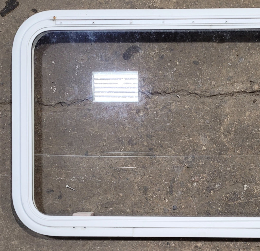 Used White Radius Emergency Opening Window : 41 1/4" W x 21 1/2" H x 1 3/4" D - Young Farts RV Parts