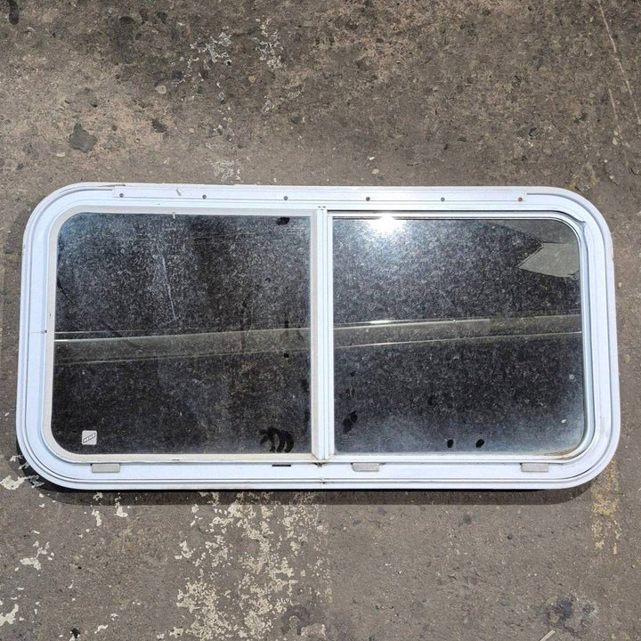 Used White Radius Emergency Opening Window - 42 1/2" X 21 1/4" X 2" - Young Farts RV Parts