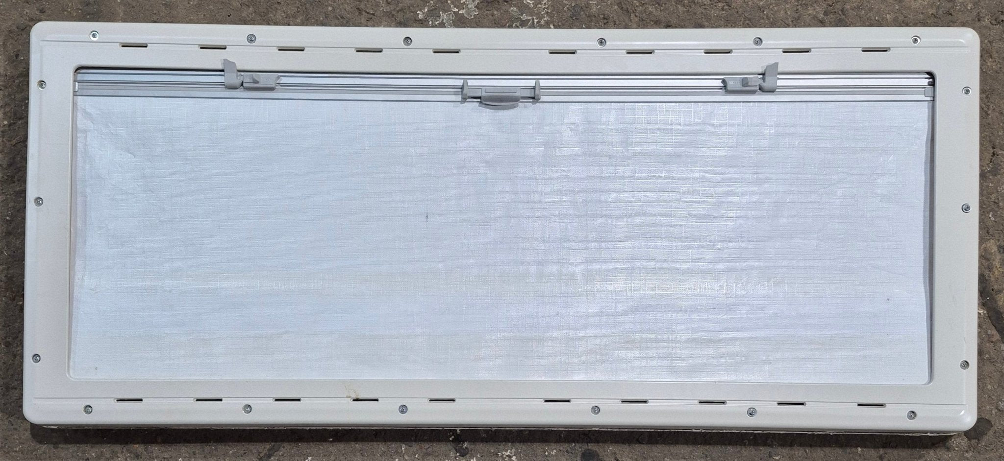 Used White Radius Emergency Opening Window : 46 5/8" W x 18 3/4" H x 1 1/8" D - Young Farts RV Parts