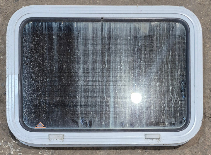Used White Radius Non Opening Window : 24" W x 16 1/2" H x 1 7/8" D - Young Farts RV Parts