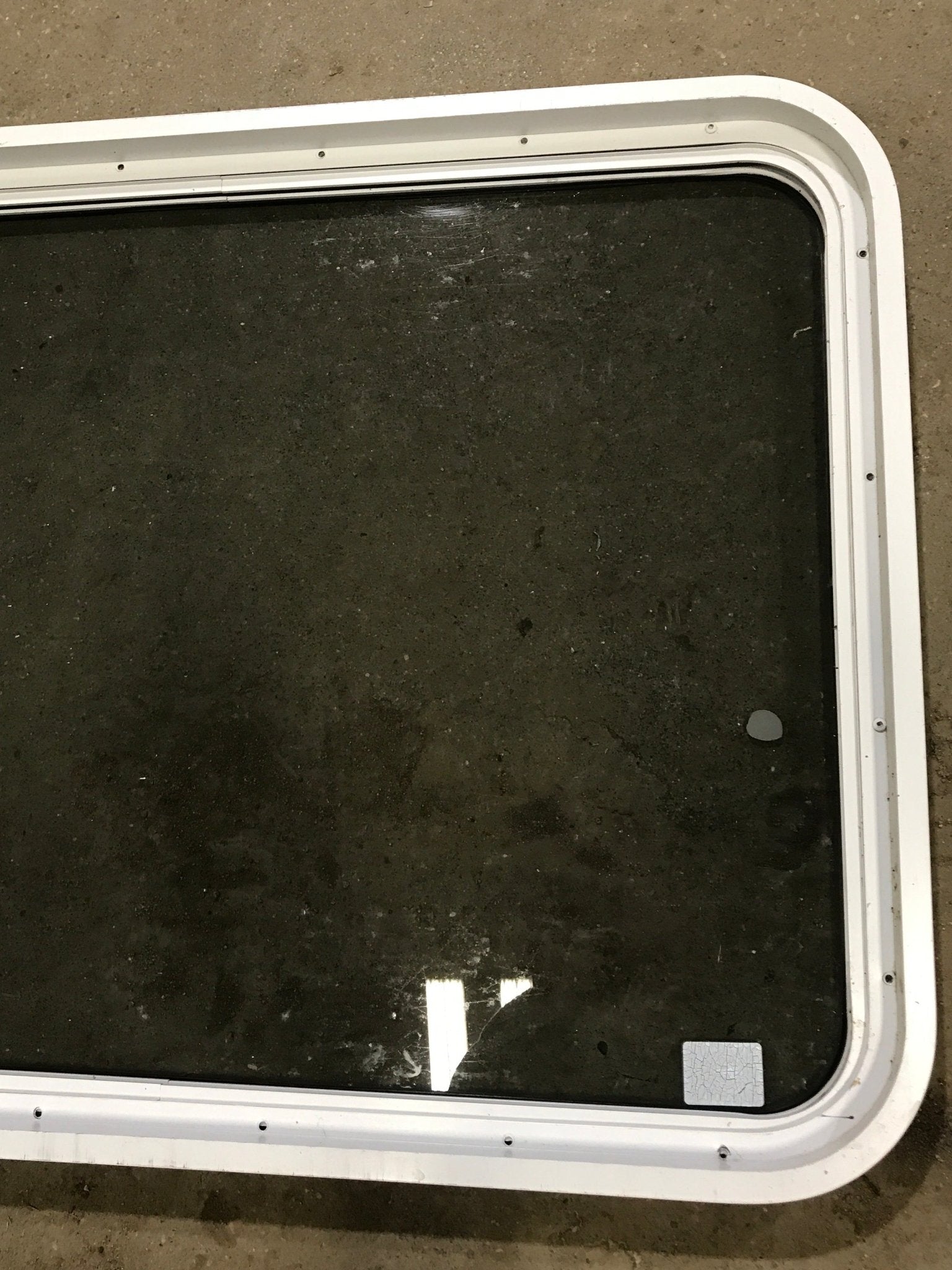 Used White Radius Non Opening Window : 35 3/4" W x 26 1/4" H x 1 7/8" D - Young Farts RV Parts