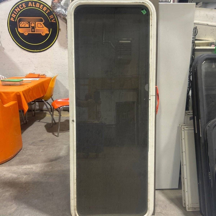 Used White Radius Non Opening Window - 59.5 X 21.5 X 2.25 - Young Farts RV Parts