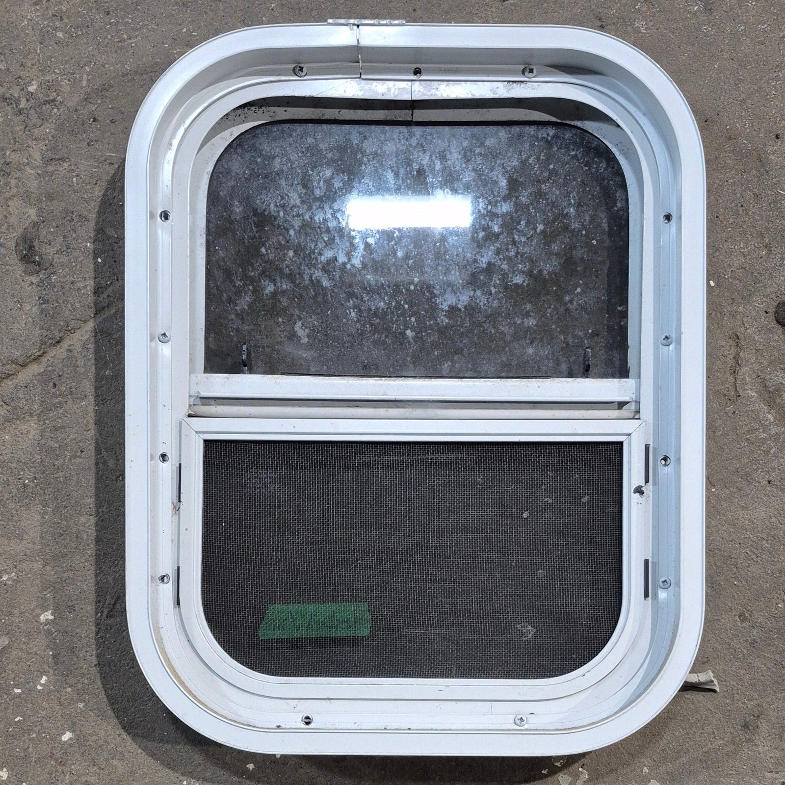 Used White Radius Opening Window - 13.25 X 17.5 X 1.875 - Young Farts RV Parts