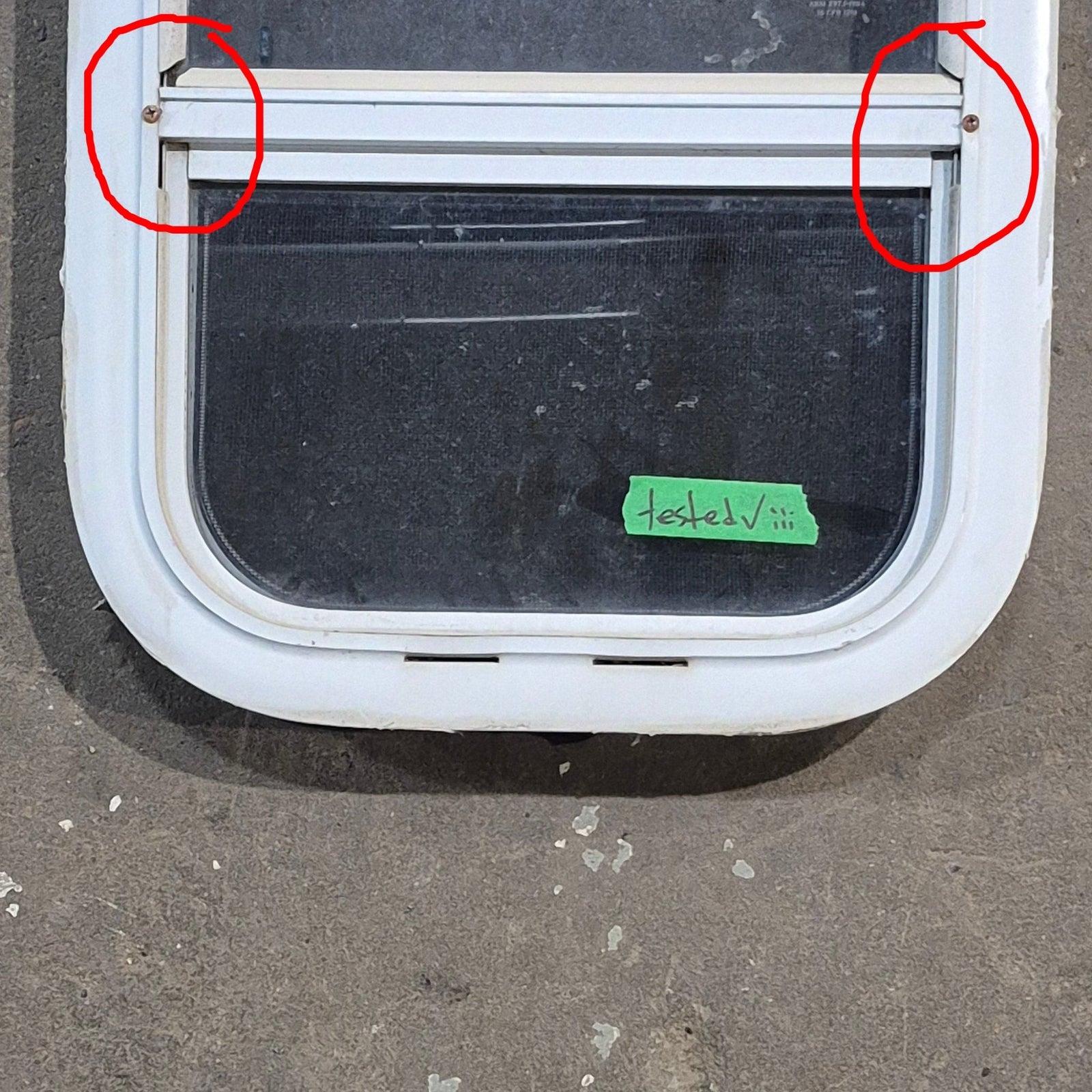 Used White Radius Opening Window - 13.25 X 17.5 X 1.875 - Young Farts RV Parts