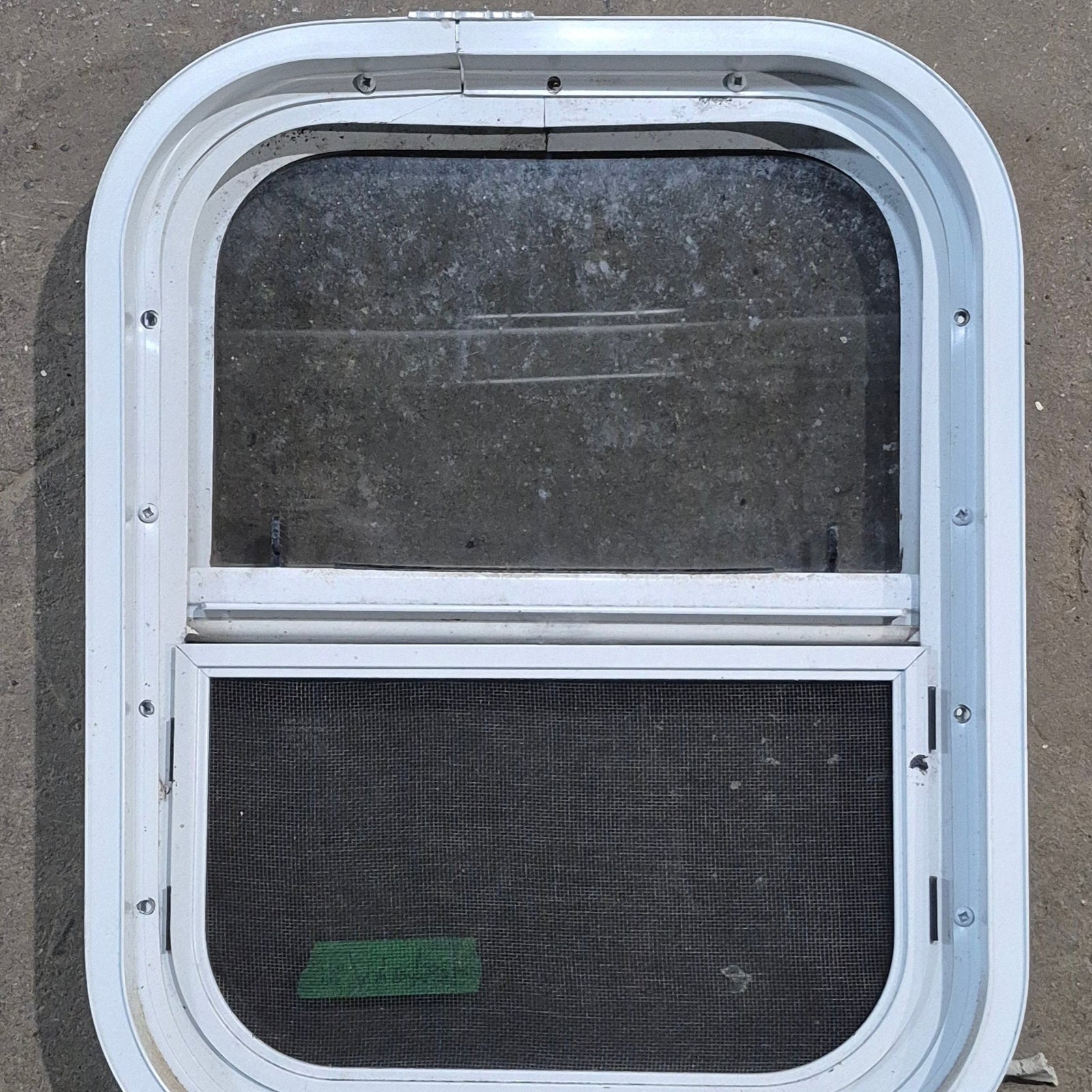 Used White Radius Opening Window - 13.25 X 17.5 X 1.875 - Young Farts RV Parts
