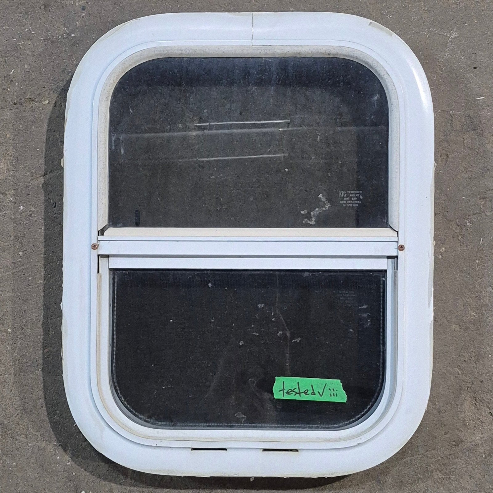 Used White Radius Opening Window - 13.25 X 17.5 X 1.875 - Young Farts RV Parts