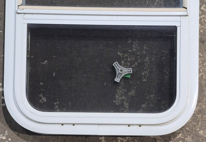 Used White Radius Opening Window : 17 1/4" W x 21 1/4" H x 1 3/4" D - Young Farts RV Parts